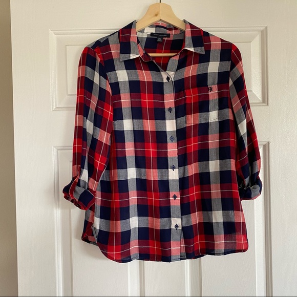 Tommy Hilfiger Plaid Long Sleeve Button Down Top - Picture 5 of 5